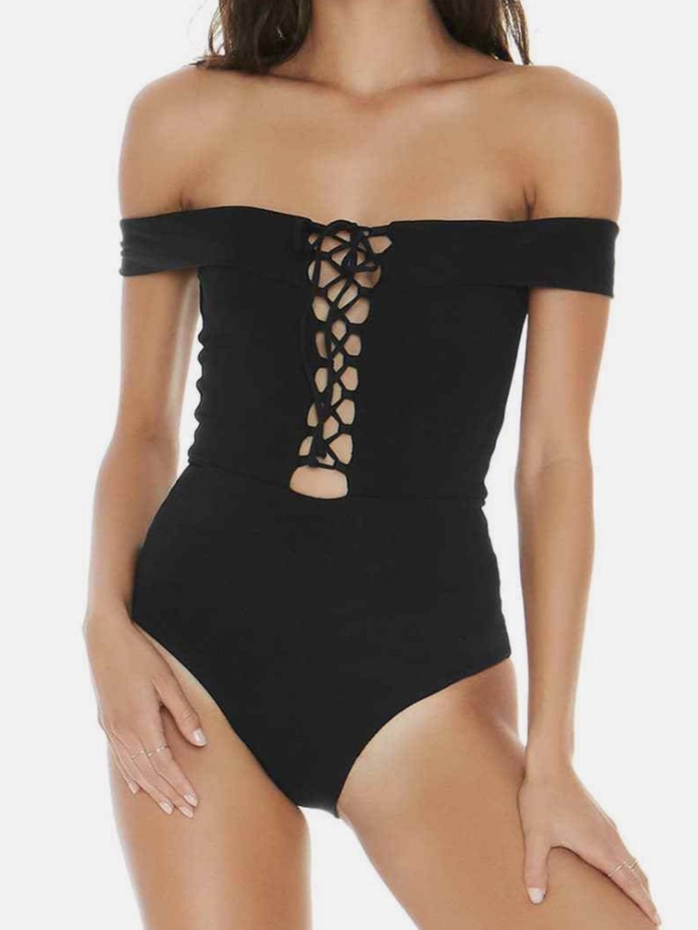 L Space Anja Black Lace-Up One-Piece Swimsuit ladies size 10 NWT